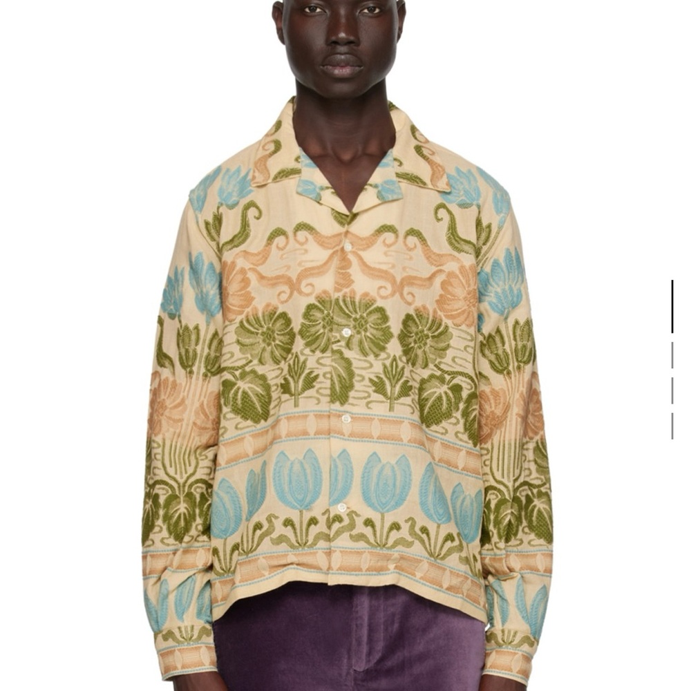 BNWT BODE Men’s Beige Tulipa Shirt with Indian Embroidery Size Large